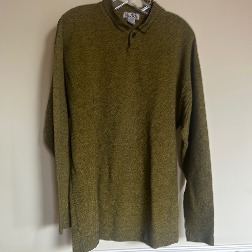 Krizia Olive Green Men’s Polo Textured  Sweater